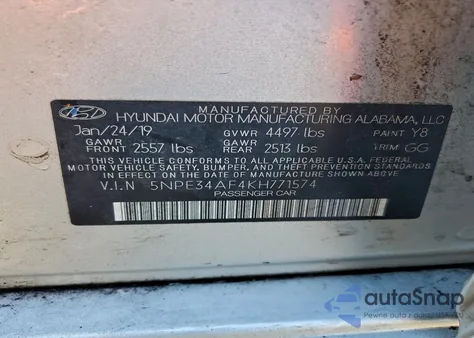 2019 Hyundai Sonata Limited z USA, uszkodzony, nr VIN 5NPE34AF4KH771574